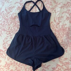 Free People Blue Jumpsuit with Crisscross Straps, Righteous Runsie, Supernova.